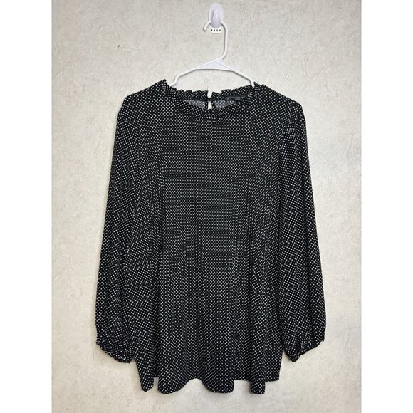 Adrianna Papell Blouse Top Black White Dots Stretchy Balloon Sleeve Casual XL - Picture 1 of 10